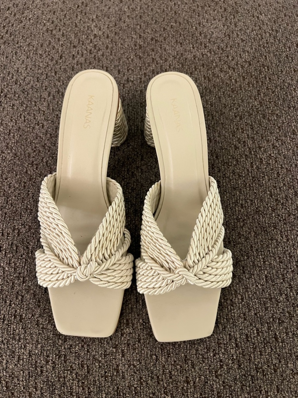 Kaanas Rope-Knot Square Toe Mules in Cream